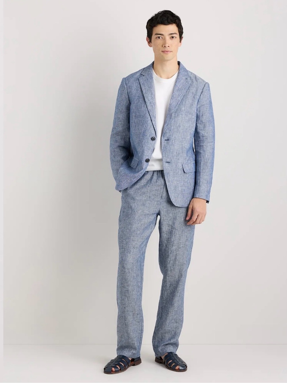 Quince Light Blue European Linen Men's Blazer & Trouser Set